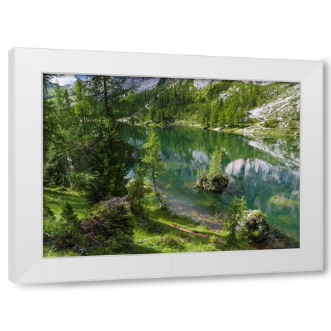 Lago de Federa at Croda da Lago in the Dolomites of the Veneto near Cortina dAmpezzo  White Modern Wood Framed Art Print by Zwick, Martin