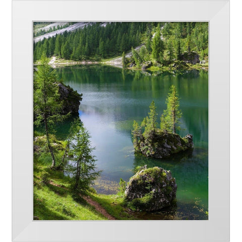 Lago de Federa at Croda da Lago in the Dolomites of the Veneto near Cortina dAmpezzo  White Modern Wood Framed Art Print by Zwick, Martin