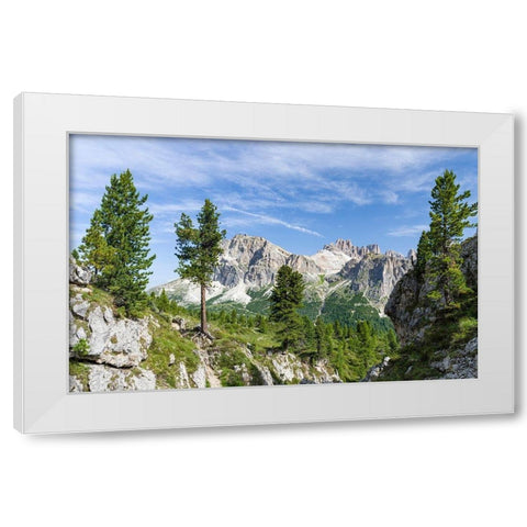 Dolomites at Falzarego mountain pass-Lagazuoi-Fanes and Monte Cavallo White Modern Wood Framed Art Print by Zwick, Martin
