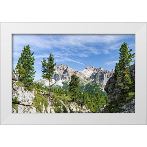 Dolomites at Falzarego mountain pass-Lagazuoi-Fanes and Monte Cavallo White Modern Wood Framed Art Print by Zwick, Martin