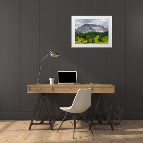 Mountain range Kreuzkofel-Sasso Santa Croce in the nature park Fanes Sennes Prags White Modern Wood Framed Art Print by Zwick, Martin