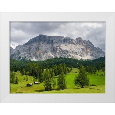 Mountain range Kreuzkofel-Sasso Santa Croce in the nature park Fanes Sennes Prags White Modern Wood Framed Art Print by Zwick, Martin