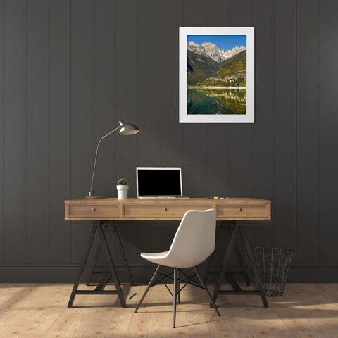 Molveno at lake Lago di Molveno in the Dolomiti di Brenta  Italy-Trentino White Modern Wood Framed Art Print by Zwick, Martin