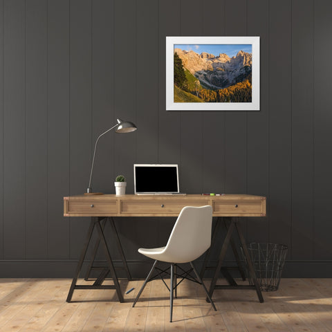 Peaks of Dolomiti di Brenta high above Val dAgola Dolomiti di Brenta  Italy-Trentino White Modern Wood Framed Art Print by Zwick, Martin