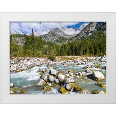 River Sarca-Val di Genova in the Parco Naturale Adamello-Brenta-Trentino-Italy-Val Rendena White Modern Wood Framed Art Print by Zwick, Martin