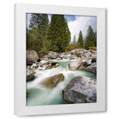 River Sarca-Val di Genova in the Parco Naturale Adamello-Brenta-Trentino-Italy-Val Rendena White Modern Wood Framed Art Print by Zwick, Martin