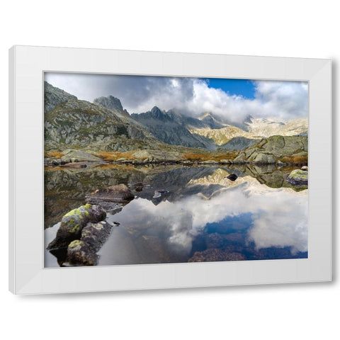 Lago Nero in the Presanella mountain range-Parco Naturale Adamello-Brenta-Trentino-Italy-Val Renden White Modern Wood Framed Art Print by Zwick, Martin