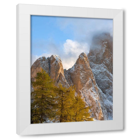 Geisler mountain range in the dolomites of the Villnoss Valley in South Tyrol-Alto Adige after an a White Modern Wood Framed Art Print by Zwick, Martin