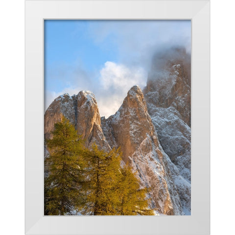 Geisler mountain range in the dolomites of the Villnoss Valley in South Tyrol-Alto Adige after an a White Modern Wood Framed Art Print by Zwick, Martin