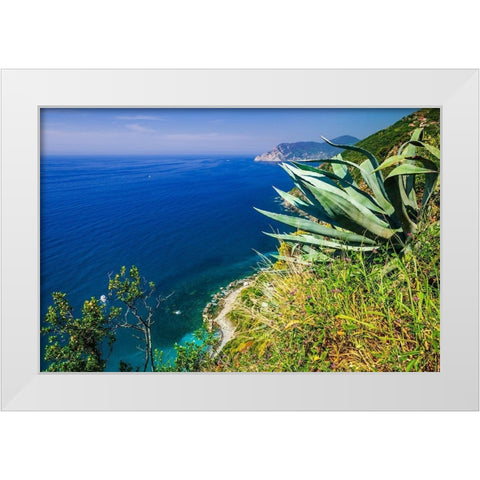 The Ligurian Sea from the Sentiero Azzurro (Blue Trail) near Vernazza-Cinque Terre-Liguria-Italy White Modern Wood Framed Art Print by Bishop, Russ