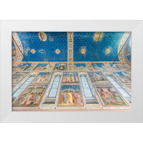 Italy-Padua-Scrovegni Chapel Ceiling with frescoes painted by Giotto in the 14th century White Modern Wood Framed Art Print by Tilley, Rob
