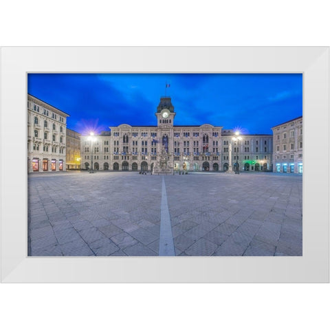 Italy-Trieste-Piazza Unita dItalia at dawn White Modern Wood Framed Art Print by Tilley, Rob