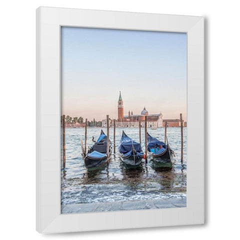 Italy-Venice Gondolas on the waterfront with San Giorgio Maggiore Church in the background White Modern Wood Framed Art Print by Tilley, Rob