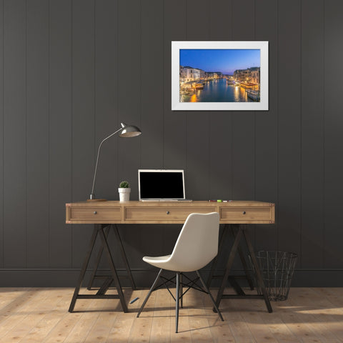 Italy-Venice Grand Canal at Twilight from Rialto Bridge White Modern Wood Framed Art Print by Tilley, Rob
