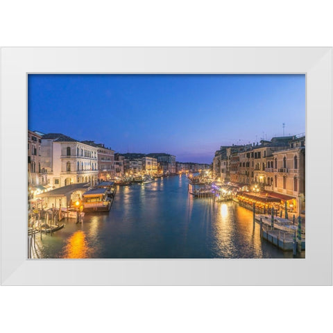 Italy-Venice Grand Canal at Twilight from Rialto Bridge White Modern Wood Framed Art Print by Tilley, Rob