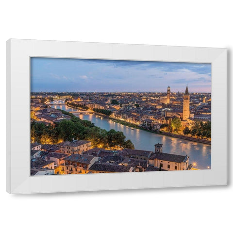 Italy-Verona Looking Down From Castello San Pietro at Twilight White Modern Wood Framed Art Print by Tilley, Rob