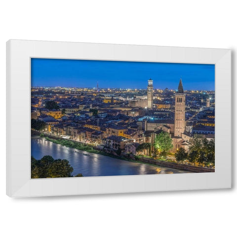 Italy-Verona Looking Down From Castello San Pietro at Twilight White Modern Wood Framed Art Print by Tilley, Rob