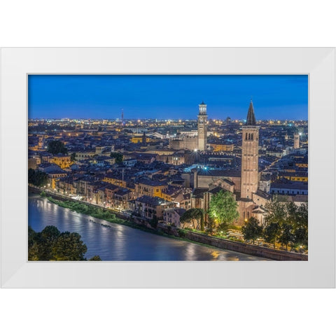 Italy-Verona Looking Down From Castello San Pietro at Twilight White Modern Wood Framed Art Print by Tilley, Rob