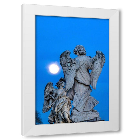 Moon Bernini Angels Castel Ponte Sant Angelo-Rome-Italy Gian Lorenzo Bernini White Modern Wood Framed Art Print by Perry, William