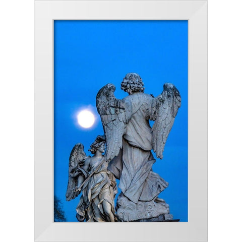 Moon Bernini Angels Castel Ponte Sant Angelo-Rome-Italy Gian Lorenzo Bernini White Modern Wood Framed Art Print by Perry, William
