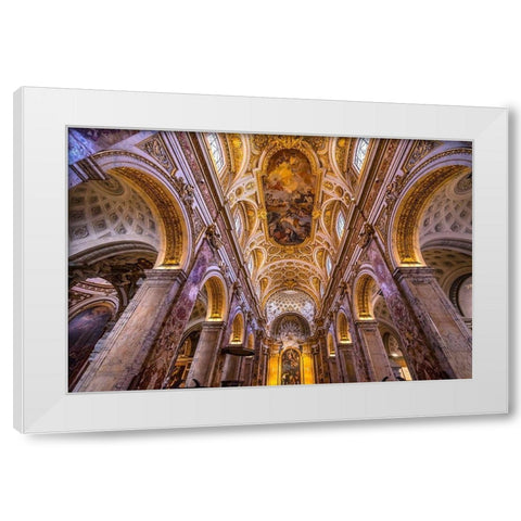 Tall Arches Nave Saint Louis of French Basilica Church-Rome-Italy  White Modern Wood Framed Art Print by Perry, William