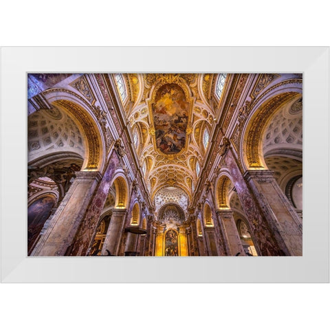Tall Arches Nave Saint Louis of French Basilica Church-Rome-Italy  White Modern Wood Framed Art Print by Perry, William