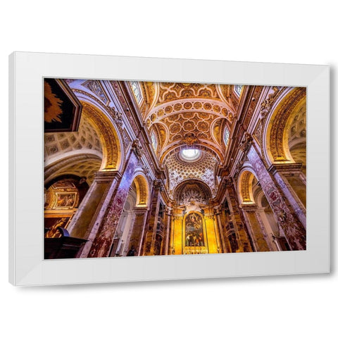 Tall Arches Nave Saint Louis of French Basilica Church-Rome-Italy  White Modern Wood Framed Art Print by Perry, William