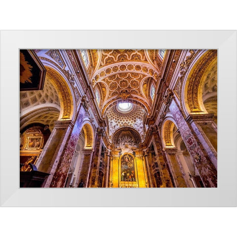 Tall Arches Nave Saint Louis of French Basilica Church-Rome-Italy  White Modern Wood Framed Art Print by Perry, William
