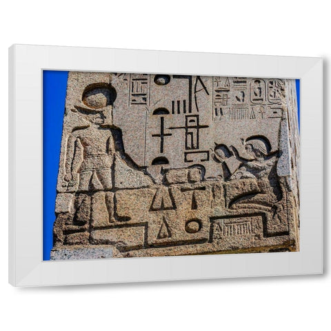 Egyptian Figures Hieroglyphics Obelisk Piazza Popolo-Rome-Italy White Modern Wood Framed Art Print by Perry, William