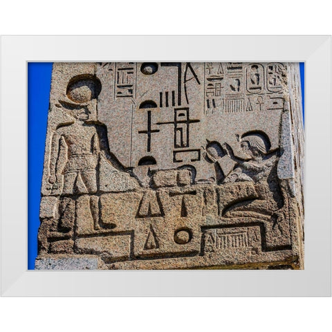 Egyptian Figures Hieroglyphics Obelisk Piazza Popolo-Rome-Italy White Modern Wood Framed Art Print by Perry, William