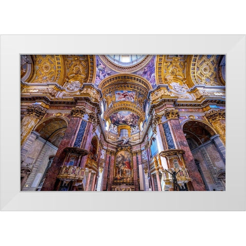 Altar Frescos Dome Basilica Saint Ambrogio Carlo al Corso Basilica Church-Rome-Italy White Modern Wood Framed Art Print by Perry, William