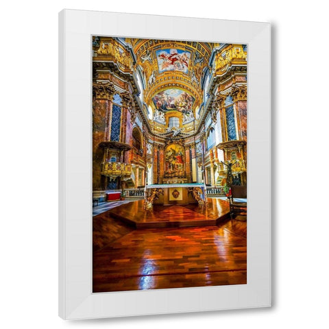 Altar Frescos Wood Floor Basilica Saint Ambrogio Carlo al Corso Basilica Church-Rome-Italy White Modern Wood Framed Art Print by Perry, William