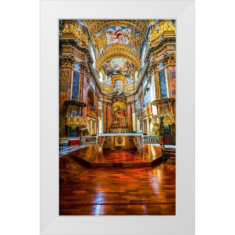 Altar Frescos Wood Floor Basilica Saint Ambrogio Carlo al Corso Basilica Church-Rome-Italy White Modern Wood Framed Art Print by Perry, William