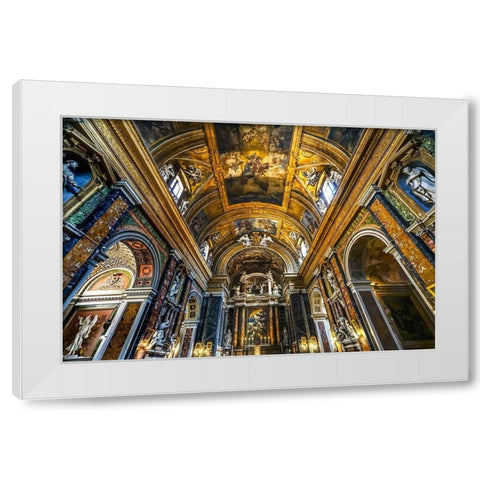 Altar Statues frescoes-Basilica Jesus and Mary Gesu e Maria Church-Rome-Italy White Modern Wood Framed Art Print by Perry, William