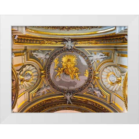 Golden Virgin Mary Angels Statues Ceiling Basilica Santa Maria in Traspontina Church-Rome White Modern Wood Framed Art Print by Perry, William
