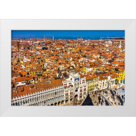 Saint Marks Square orange roofs and neighborhoods-houses and churches in Venice-Italy White Modern Wood Framed Art Print by Perry, William