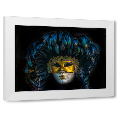 Black feathers Venetian mask-Venice-Italy-Used since the 1200s for Carnival-masks allowed the Venet White Modern Wood Framed Art Print by Perry, William