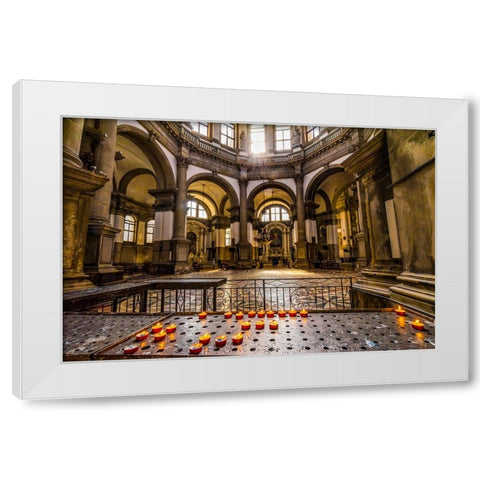 Candles-Santa Maria della Salute Church-Venice-Italy-Competed in 1681 White Modern Wood Framed Art Print by Perry, William