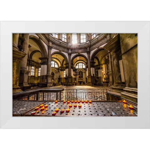 Candles-Santa Maria della Salute Church-Venice-Italy-Competed in 1681 White Modern Wood Framed Art Print by Perry, William