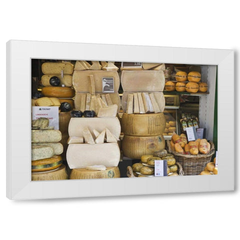 Netherlands, Amsterdam Various cheeses displayed White Modern Wood Framed Art Print by Flaherty, Dennis