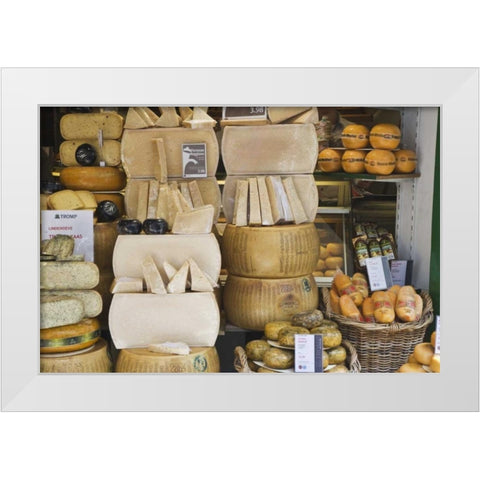 Netherlands, Amsterdam Various cheeses displayed White Modern Wood Framed Art Print by Flaherty, Dennis