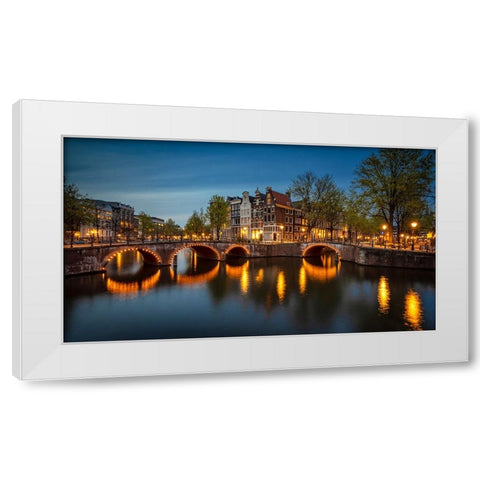 Europe-The Netherlands-Amsterdam-Canal scene at sunset White Modern Wood Framed Art Print by Jaynes Gallery