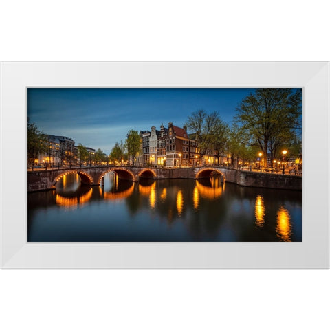 Europe-The Netherlands-Amsterdam-Canal scene at sunset White Modern Wood Framed Art Print by Jaynes Gallery