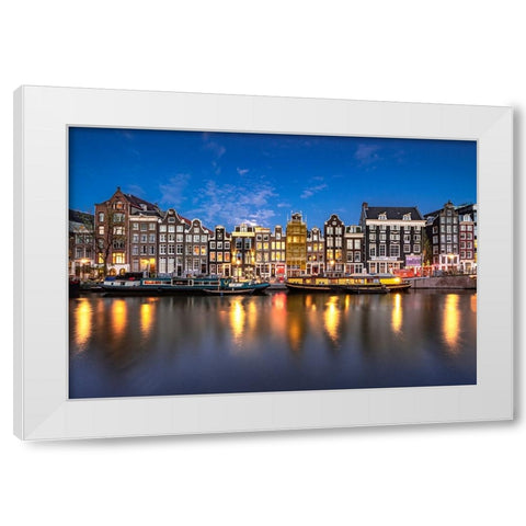 Europe-The Netherlands-Amsterdam-Canal scene at sunset White Modern Wood Framed Art Print by Jaynes Gallery