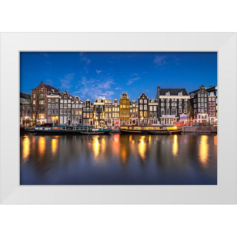 Europe-The Netherlands-Amsterdam-Canal scene at sunset White Modern Wood Framed Art Print by Jaynes Gallery