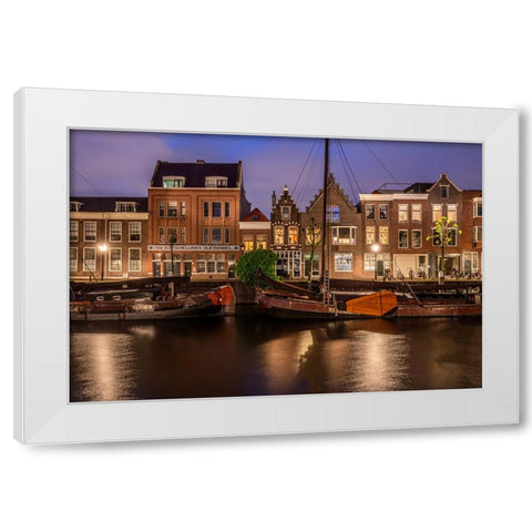 Europe-The Netherlands-Delfshaven-Sunset scene along canal White Modern Wood Framed Art Print by Jaynes Gallery