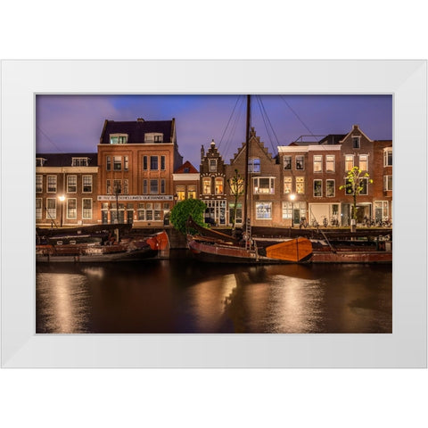 Europe-The Netherlands-Delfshaven-Sunset scene along canal White Modern Wood Framed Art Print by Jaynes Gallery
