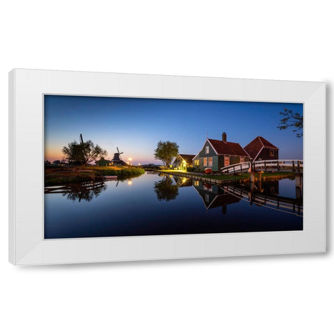 Europe-The Netherlands-Zaandam-Zaanse Schans at sunset White Modern Wood Framed Art Print by Jaynes Gallery