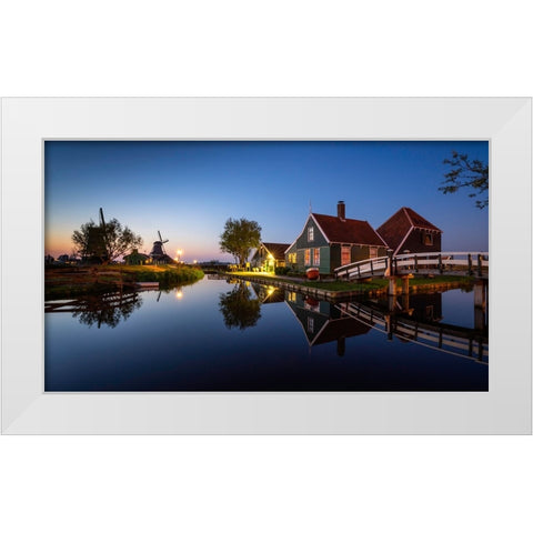 Europe-The Netherlands-Zaandam-Zaanse Schans at sunset White Modern Wood Framed Art Print by Jaynes Gallery