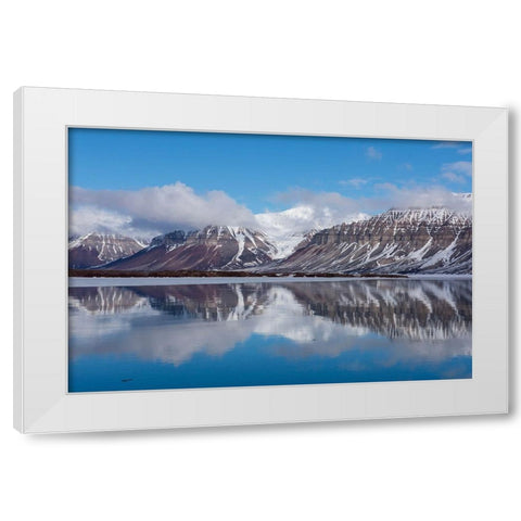 Norway-Svalbard-Spitsbergen-Fjord Arctic fjord reflections White Modern Wood Framed Art Print by Hopkins, Cindy Miller